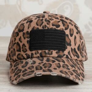Ladies Dark Leopard American Flag Hat
